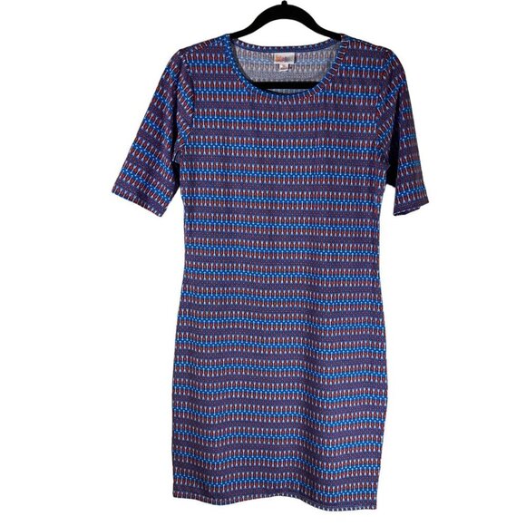 LulaRoe Julia Sheath Dress Pencil Bodycon Americana Tight Knit Multicolor Size M - Picture 1 of 5